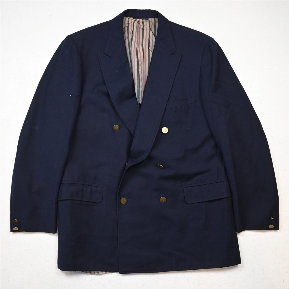 Vtg 1950s Double Breasted 40S Navy Flannel Gold Button Blazer Jacket Sport Coat
